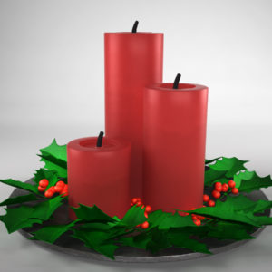 Christmas Candle Holly Leaves 3D Model