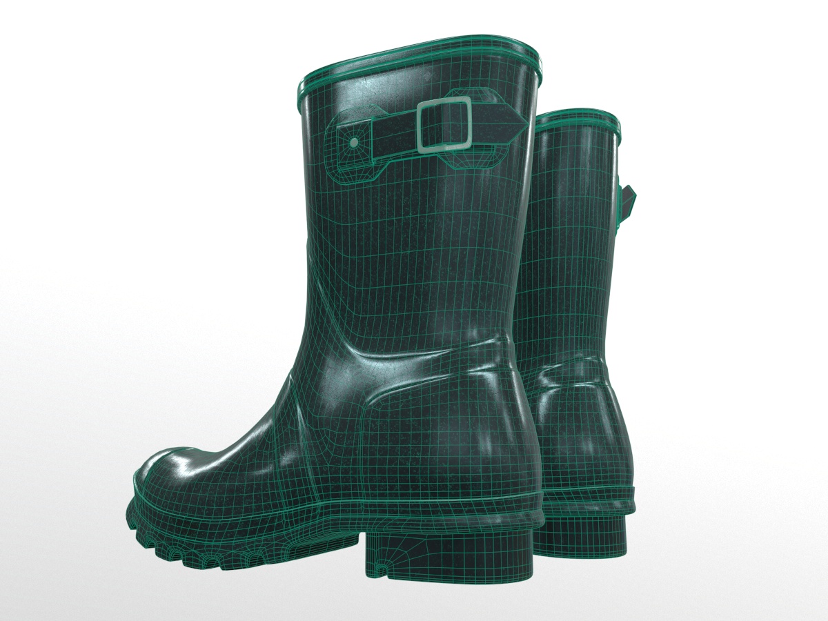 Mid Calf Rain Boots Green PBR 3D Model - 3D Models World