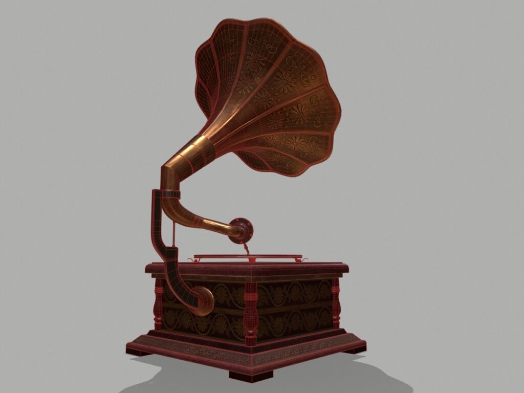 retro-trumpet-horn_record-player-pbr-3d-model-physically-based-rendering-wireframe-3